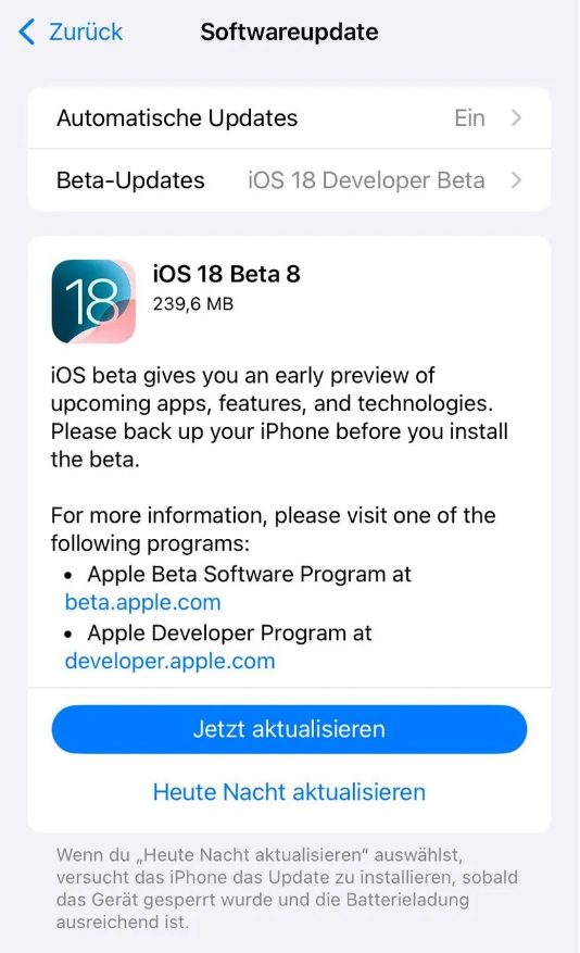 宣威苹果手机维修分享苹果 iOS / iPadOS 18 开发者预览版 Beta 8 发布 